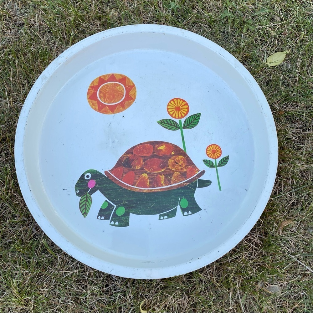 Vintage serving tray Tortoise illustration by Rodney Peppe